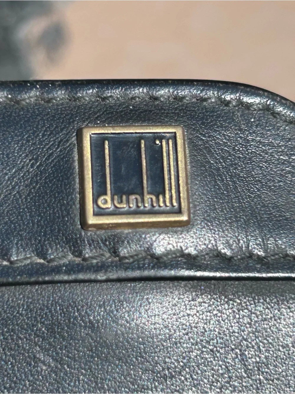 Vintage Dunhill Unisex Business Bag 1990s Clutch Wristlet Leather Black Y2K
